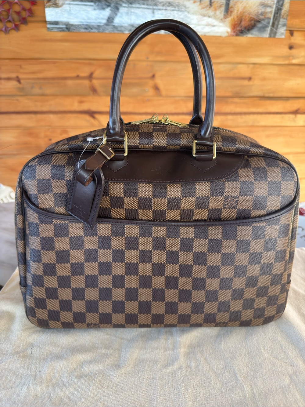 Louis Vuitton Brown Damier Ebene Checkered Briefcase with Gold Hardware